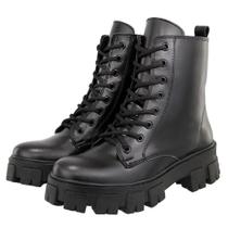 Bota Feminina Coturno Tratorado Legitimo Zíper Lateral