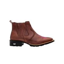 Bota Feminina Country Café Texana Cano Curto Texas Gold de Couro Horse Bota Feminina Country Café Texana Cano Curto Texas Gold de Couro Horse