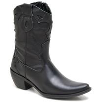 Bota Feminina Country Cano Medio Bico Fino Preto