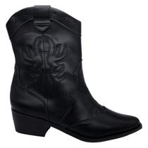 Bota Feminina Country Texana Western Cano Curto Bordada Preto