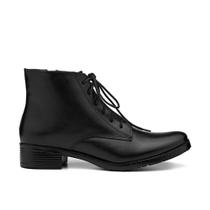 Bota Feminina Couro Botinha Estilosa Conforto Cadarço 34 ao 40 Coturno cor Preto 260P