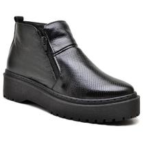 Bota Feminina Couro Cano Baixo Zíper Leve Casual Moderna