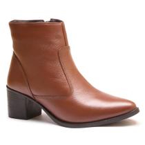 Bota Feminina Couro Cano Curto Bico Fino Salto Moderna