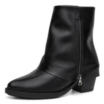 Bota Feminina Couro Cano Curto Capa Salto Bloco Conforto