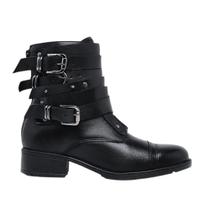 Bota Feminina Couro Cano Curto forrada tecido Fivelas 188 Bota Feminina Couro Cano Curto forrada tecido Fivelas 188