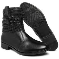 Bota Feminina Couro Cano Curto Malha Metal Elegante cor Preto