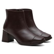 Bota Feminina Couro Cano Curto Salto Grosso Bico Quadrado Zíper Bota Feminina Couro Cano Curto Salto Grosso Bico Quadrado Zíper