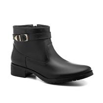 Bota Feminina Couro Cano Curto Zíper Fivela Confortável