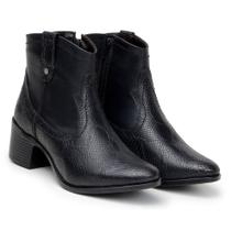 Bota Feminina Couro Cano Médio Zíper Lateral Estampa Cobra Cor Preto