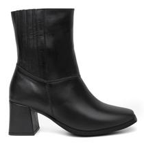 Bota Feminina Couro Cano Médio Zíper Lateral Salto Grosso Bota Feminina Couro Cano Médio Zíper Lateral Salto Grosso