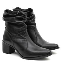 Bota Feminina Couro Cano Sanfonado Bico Fico Casual
