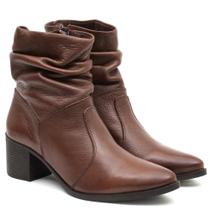 Bota Feminina Couro Cano Sanfonado Bico Fico Casual Bota Feminina Couro Cano Sanfonado Bico Fico Casual