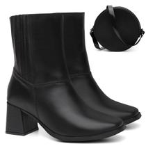 Bota Feminina Couro Casual Cano Baixo Zíper + Bolsa