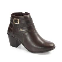 Bota Feminina Couro Fivela Lateral - Café Burned - Perlatto Castanho