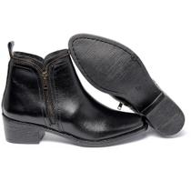 Bota Feminina Couro Lançamento Cano Curto Com Ziper Linha Premium Cor Preto