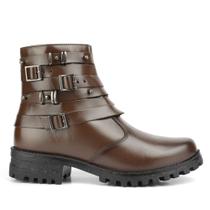 Bota Feminina Couro Legitimo Cano Médio Tratorada Detalhe Fivela 9028 FG