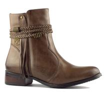 Bota Feminina Couro Legitimo Country Detalhe Tiras Ziper - 10901 - S.F