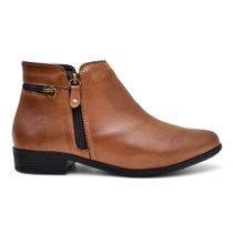 Bota Feminina Couro Premium Cano Curto Confortavel Salto Baixo 33 ao 40 cor Whisky