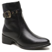 Bota Feminina Couro Salto Baixo Macia Fivela Estilo Conforto Cor:PretoTamanho:34 Bota Feminina Couro Salto Baixo Macia Fivela Estilo Conforto Cor:PretoTamanho:34
