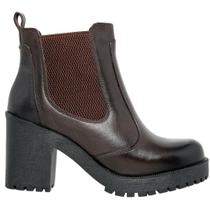 Bota Feminina Couro Sola Alta Plataforma Salto 9cm Elástico Café