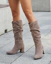 Bota Feminina Da Moda Slouchy Couro Camurça Salto Grosso