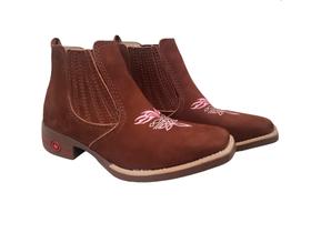 Bota Feminina de couro Botina Country texana Bico quadrado Cano curto - fortmoda