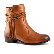 Bota Feminina De Couro Cano Curto C/ Zíper Lateral Franjas Bico Redondo Confortavel Elegante