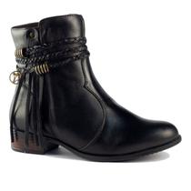 Bota Feminina De Couro Cano Curto C/ Zíper Lateral Franjas Bico Redondo Confortavel Elegante