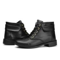 Bota Feminina De Couro Legitimo Cano Curto - Coturno Feminino