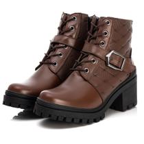 Bota Feminina de Couro Tratorada com Fivela e Zíper 6742 : Charme e Conforto
