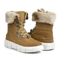 Bota Feminina de Inverno para Neve em Couro em Lã Impermeáv