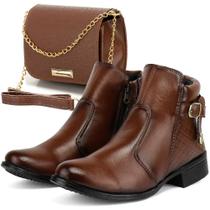 Bota feminina de montaria com zíper lateral country e bolsa