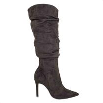 Bota feminina dm cano alto em camurça stretch com salto fino preta - Bota feminina dm cano alto em camurça stretch com salto fino preta -