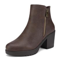 Bota Feminina DREAM PAIRS Cano Curto Salto Grosso Marrom 38