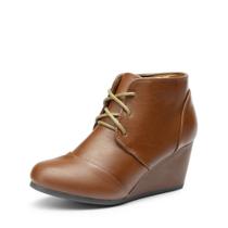 Bota Feminina DREAM PAIRS TOMSON Bege com Cadarço e Salto Anabela 7 cm