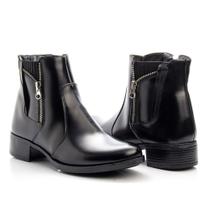 Bota feminina em couro legitimo coturno cano curto com sola de borracha bico redondo confortavel