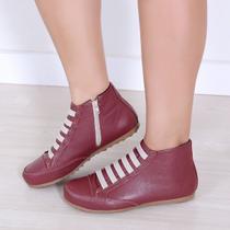 Bota Feminina Em Couro Legítimo De Ajuste Elástico e Zíper Lateral Confortável e Leve