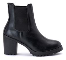 Bota Feminina Em Couro Legitimo Salto Bloco Médio Cano Curto
