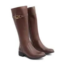 Bota Feminina em Couro Montaria Cano Longo Detalhe Cano