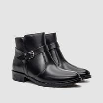 Bota Feminina Em Couro Preto Cano Baixo Com Ziper Inverno Zapattero Bota Feminina Em Couro Preto Cano Baixo Com Ziper Inverno Zapattero