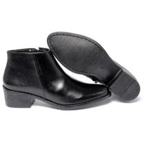Bota Feminina Etilo Couro Casual Cano Curto Com Ziper Cor Preto