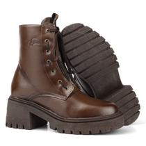 Bota Feminina FG Coturno Militar Cano Médio Amarração Tabaco