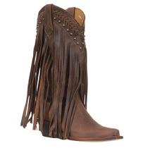 Bota Feminina Franjas Café Texana Bico Fino Cow Way 35412