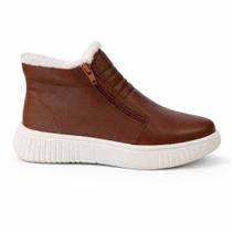 Bota Feminina Inverno Couro Legítimo Forrada com Pelo Quentinha Cor:MarromTamanho:38