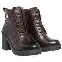 Bota Feminina Ipê Mulato Cano Médio Ziper Lateral Salto Grosso Tratorada de Couro Cor Café