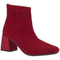 Bota Feminina Knit Meia Salto Grosso Bico Quadrado Médio
