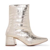 Bota Feminina Leruchel Bico Fino Croco Metalizada Ouro Light