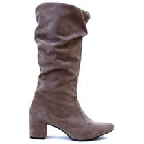 Bota Feminina Lirom Bico Fino Cano Enrugado Salto Bloco