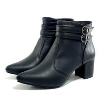 Bota Feminina Lirom Cano Curto Em Couro Com Fivela Country