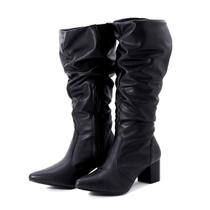Bota Feminina Lirom Macia Enrugada Salto Grosso All Black